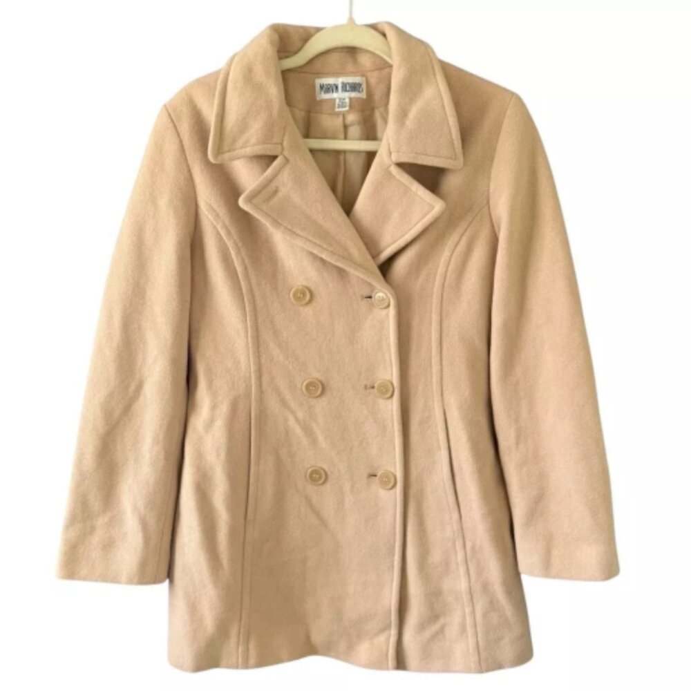 Marvin Richards Women's M Wool Cashmere Blend Peacoat‎ Mid-Length Cream Ivory
